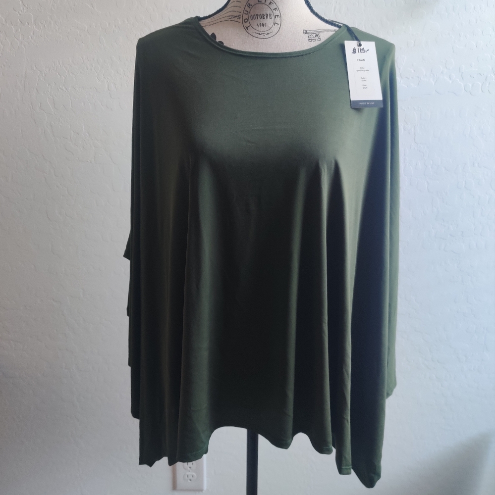 🆕 Askari Charli Olive Green Poncho style short sleeve oversized tunic top_XS/S